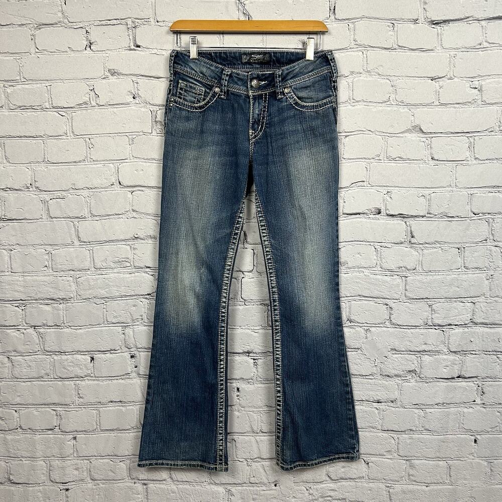Silver Suki Jeans Women’s 27 Bootcut Medium Wash Thick Stitch Y2K